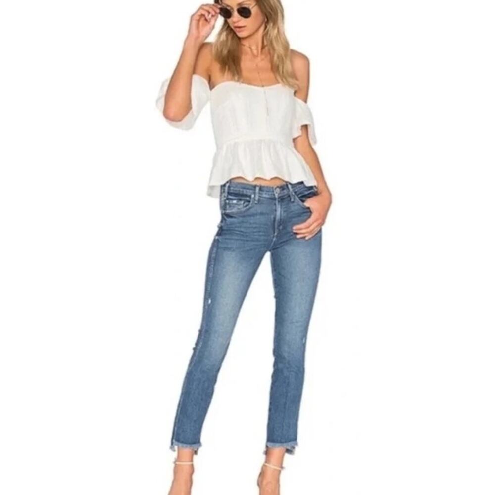 MCGUIRE light wash Lido step frayed distressed slim straight denim jeans